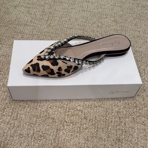 Anthropologie Leopard Print Mules with Rhinestone Accents